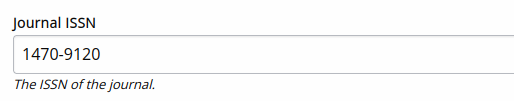 An ISSN field with no rich text options, just one line of plain text