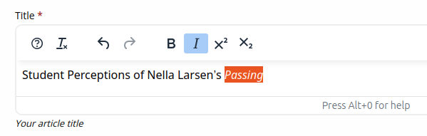 An article title field allowing italics and a few other styling options