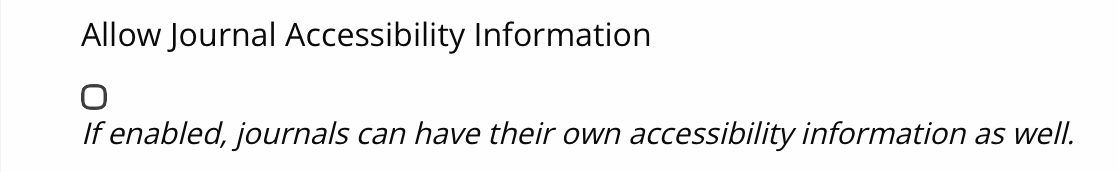 Screenshot: Press setting to allow journal custom accessibility information