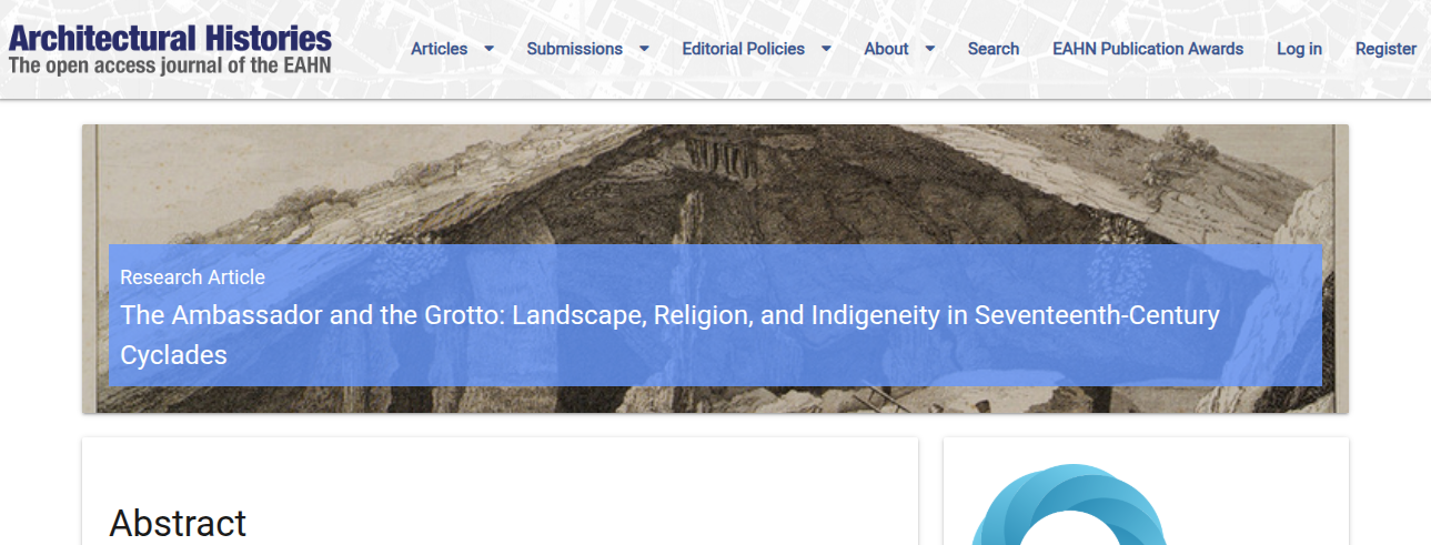 A large image used in the header of an article from Architectural Histories by Demetra Vogiatzaki