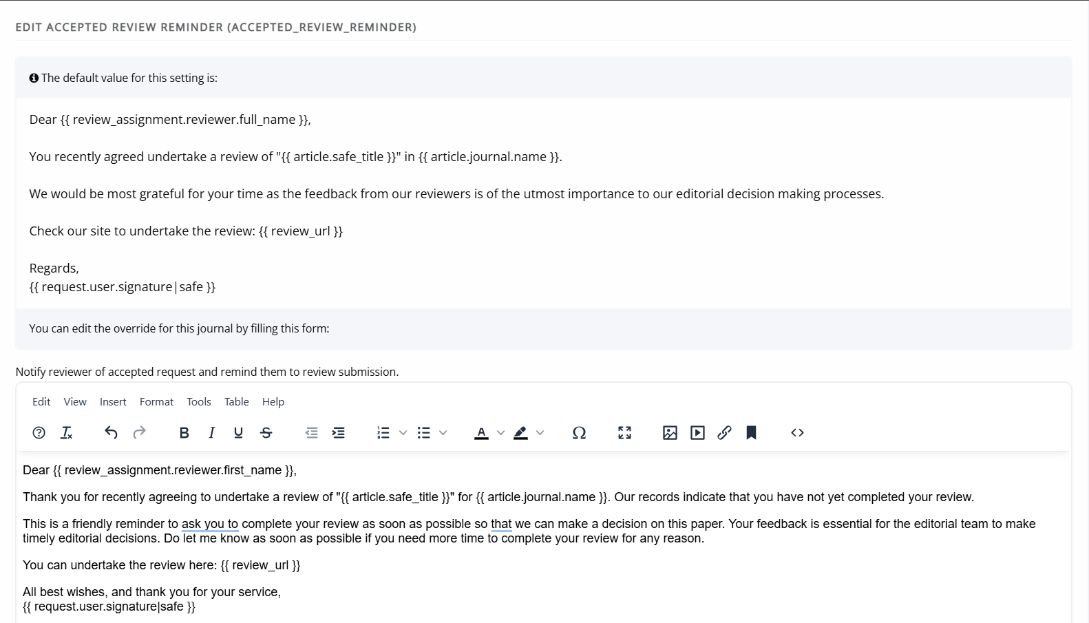 An example of an edited email template.