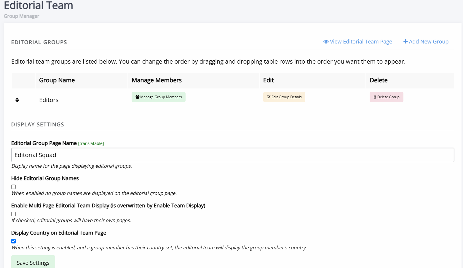 The Editorial Team interface
