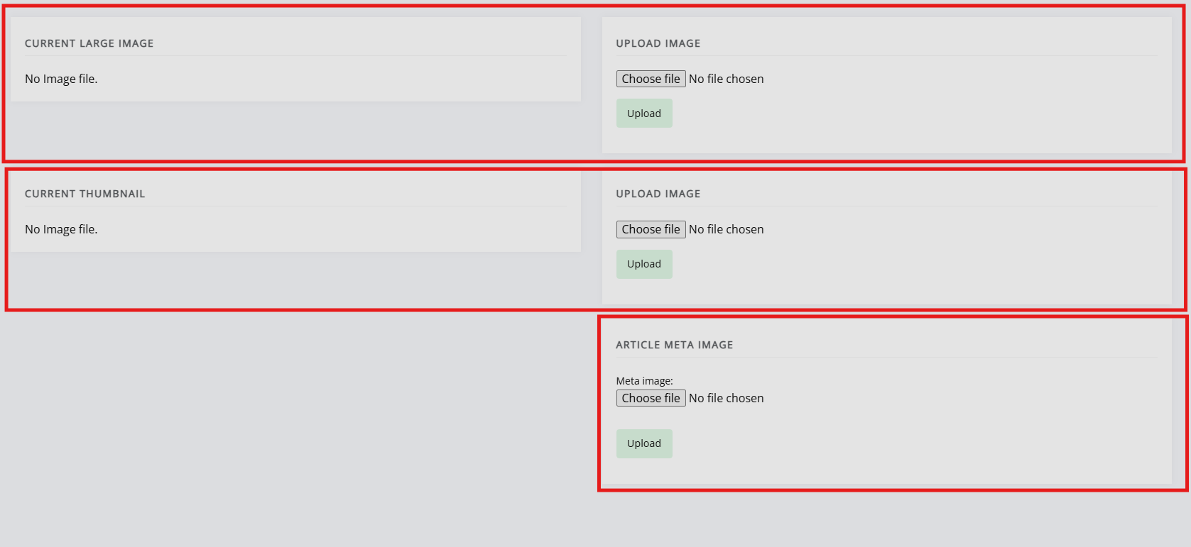 Article images page with no images uploaded