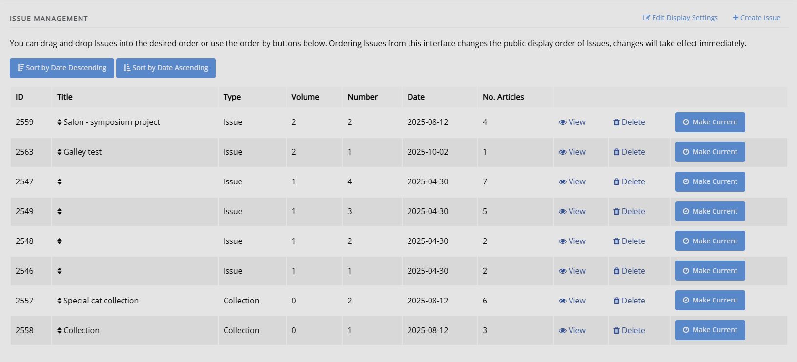 The Issue manager page.