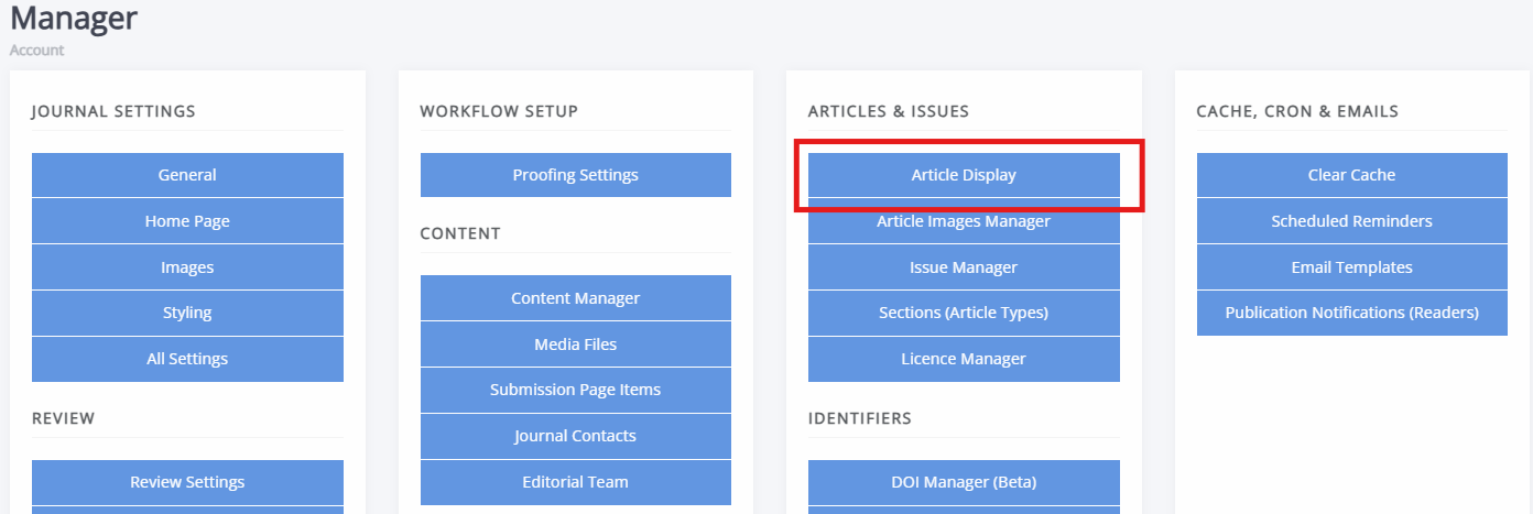 The article display block on the manager dashboard