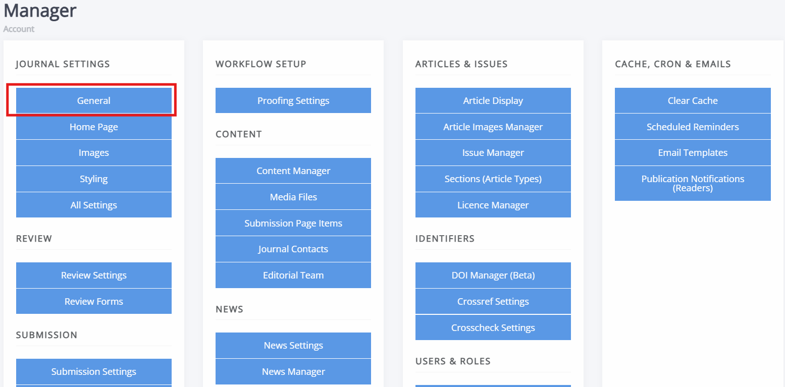 Where the find the general settings.