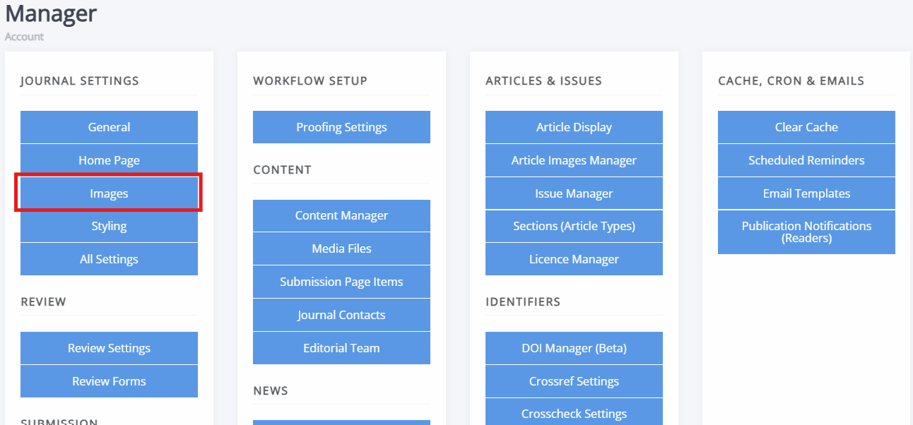 The images block on the manager dashboard, highlighted