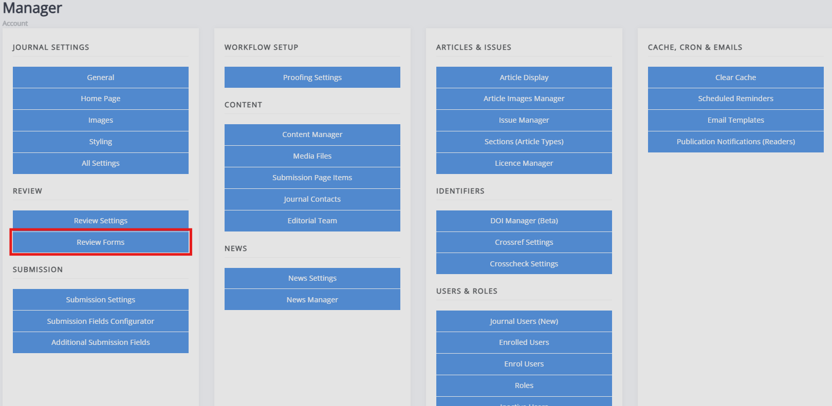 The manager dashboard with review forms highlighted.