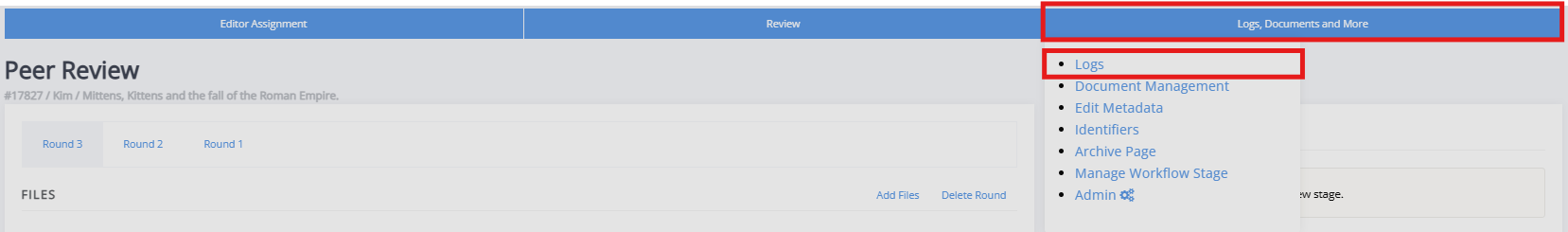 Screenshot showing where to access Logs, docs and more