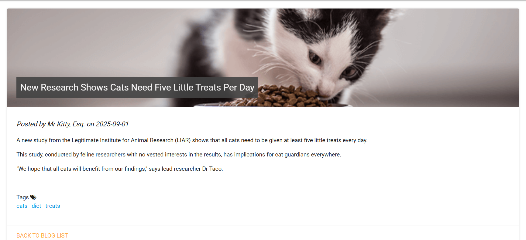 An example of a published news item with tags, an author and a banner image.