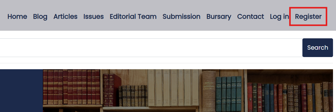 The registration button highlighted on a Janeway website