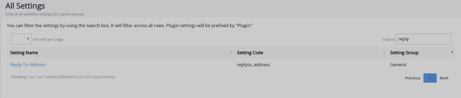 "All settings page with the reply-to address setting."