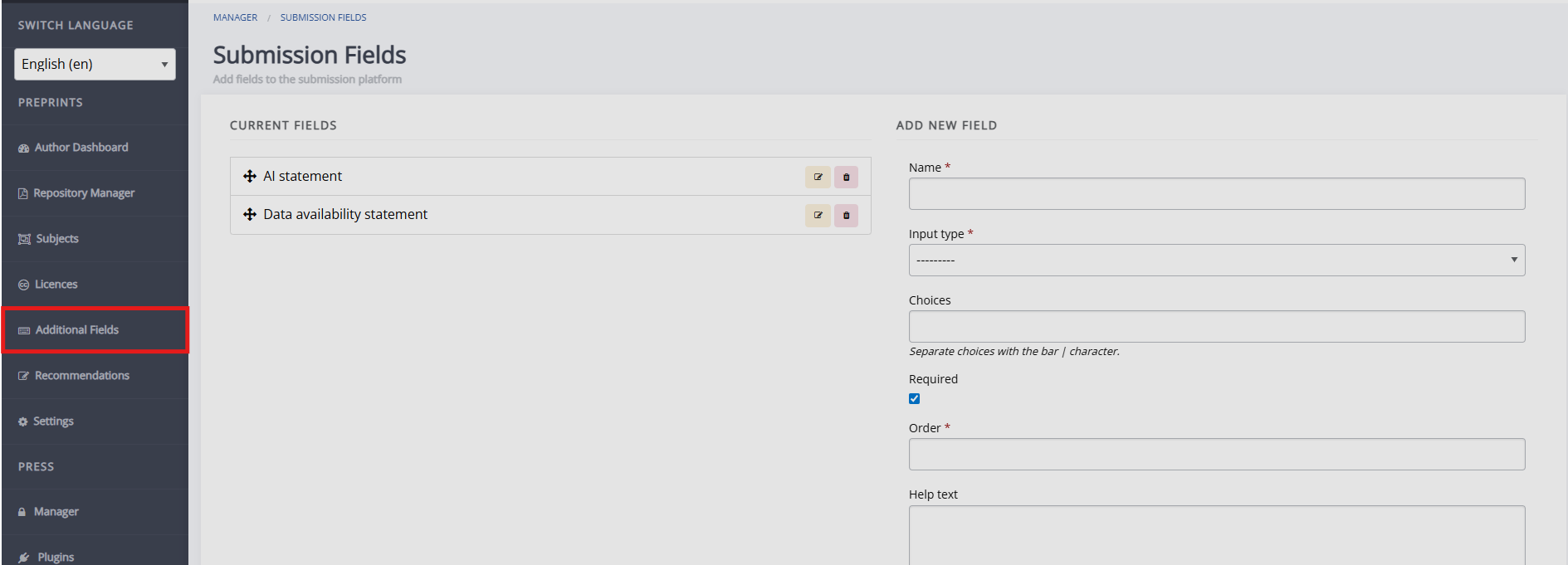 "Repository additional fields pages."