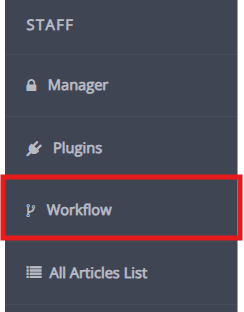 The workflow button highlighted in the sidemenu