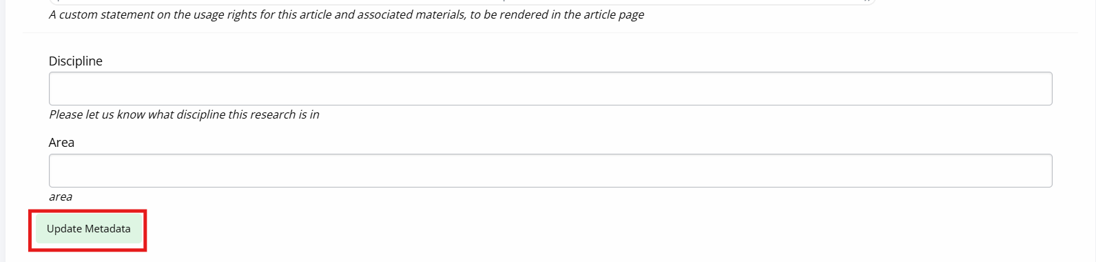 Update metadata button at the bottom of the Edit metadata page