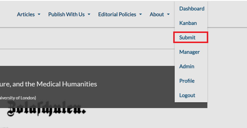 The dropdown menu on the journal website.