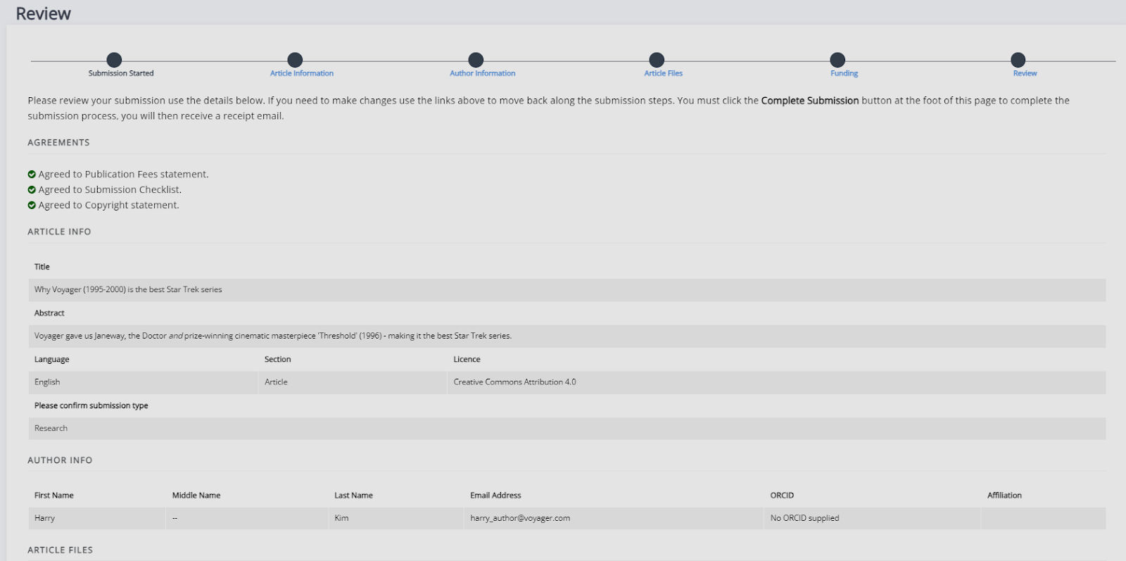 "The submission confirmation page."