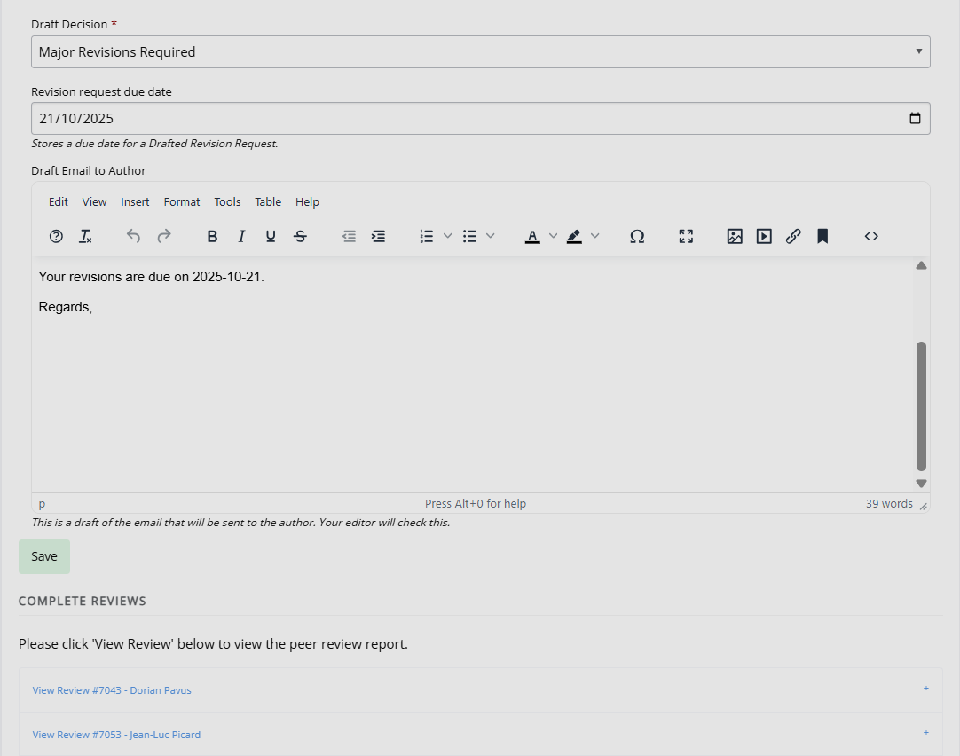 "The page where editors can edit the draft decision."