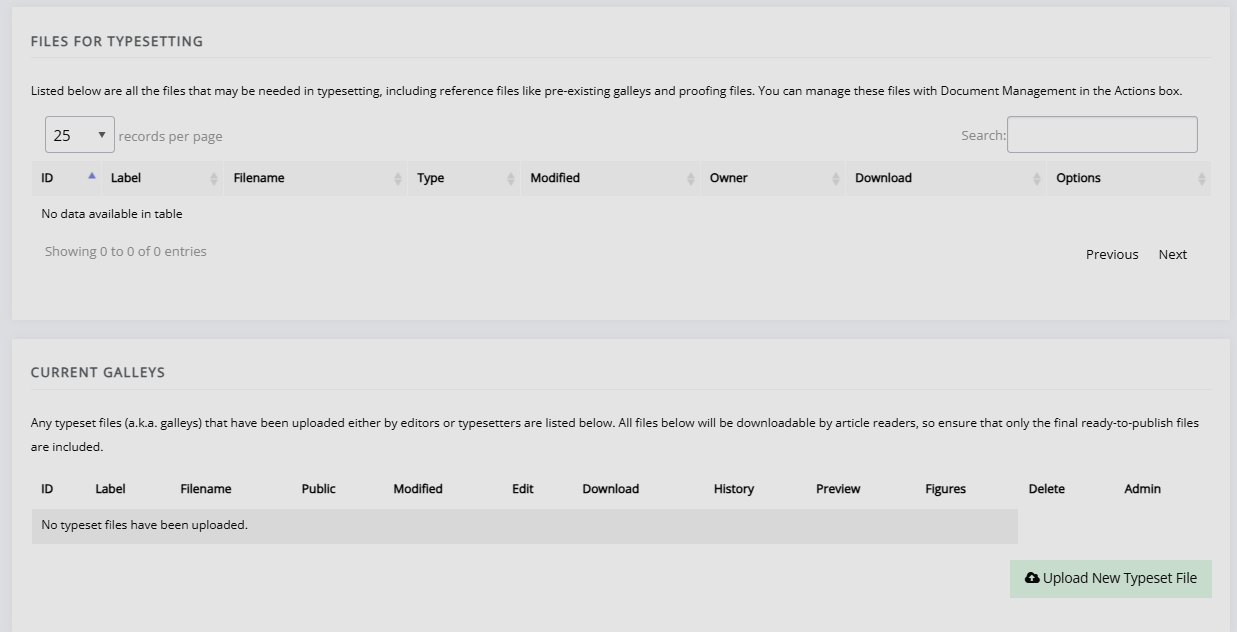 "The files for typesetting and current galleys blocks."